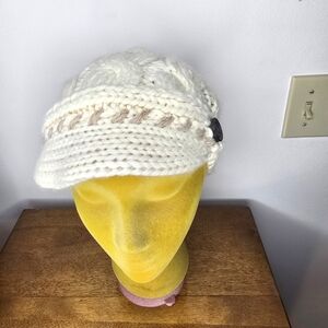 Abercrombie & Fitch Cream Knit Hat with Button Accent